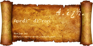 Apró Áron névjegykártya